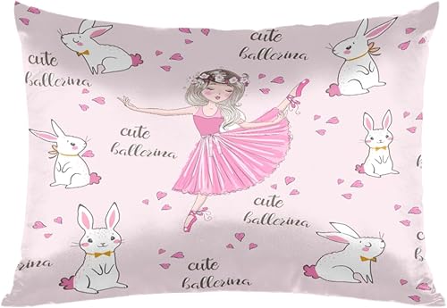 Funda de almohada de satén para cabello y piel, tamaño estándar, lindo conejito bailarín, suave, transpirable, suave, refrescante, fundas de