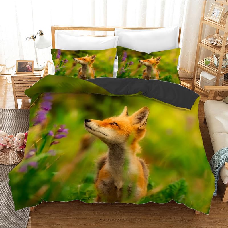 Housse de couette 140x200 cm imprimé renard vert pour décorer une chambre de garçon