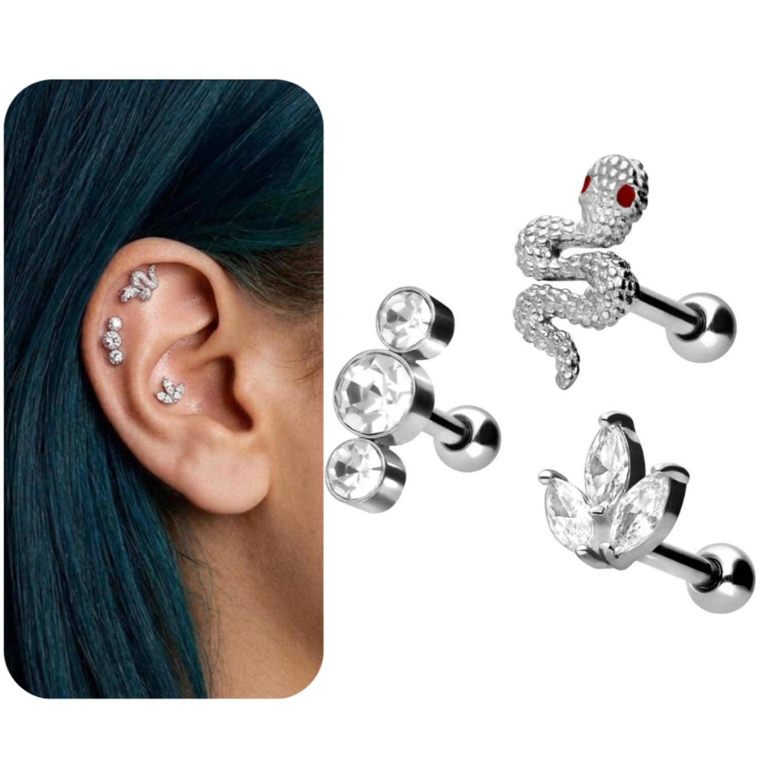 PIERCINGLINE Chirurgenstahl Ohrpiercing Set |SPAR-SET | Piercing Ohr Stecker Helix Conch | Farbauswahl