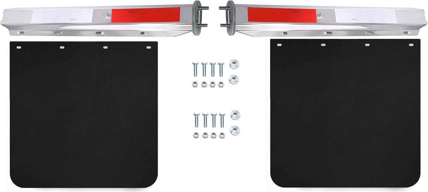 2 1/2" Straight Mud Flaps Hangers Set for Semi Truck Stainless Steel Mudflap Hangers with 1/5" Thick 24"×24" Mudflaps