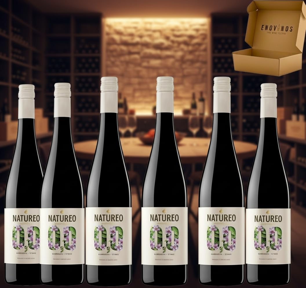 Vino Natureo Garnacha Syrah Vino Tinto desalcoholizado - Bodegas Torres - 6 botellas de 75 cl - Mejor Vino Sin Alcohol - Mejor Seleccion ENOVINOS THE WINE BRAND
