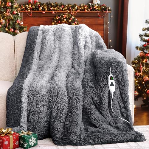 RUJIPO Heated Electric Blanket Throw–Faux Fur with Soft Thick Sherpa,Warm