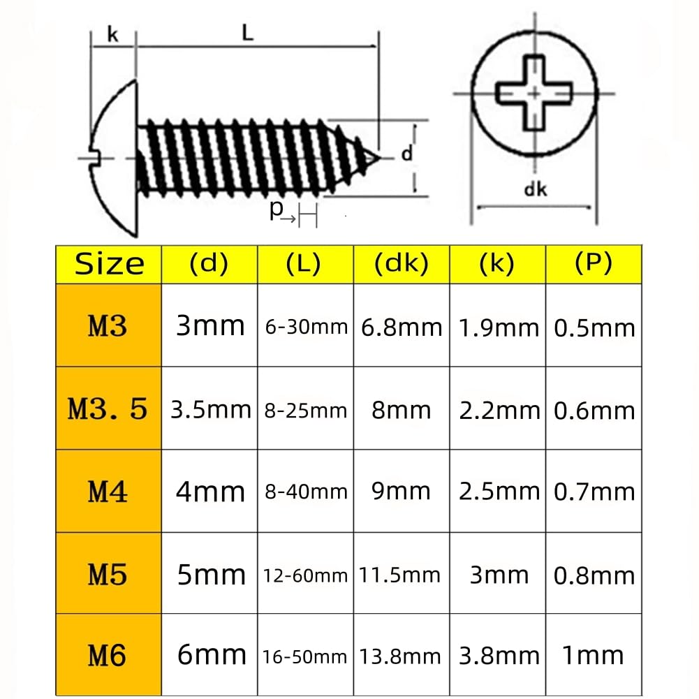 SHUNCHG 20 Pcs Black M5 x 50mm Self Tapping Wood Screws Carbon Steel Mushroom Round Flanged Head Fasteners Drilling Screw - Image 2