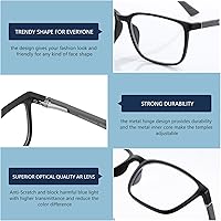 Vista 3 de BLUEMOKY Lentes de lectura con luz azul para hombre, lectores de marco cuadrado deportivo, lentes antirreflejos para computadora