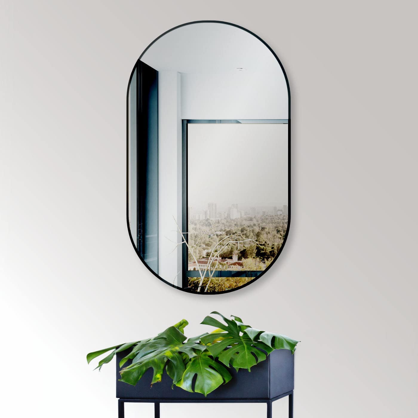 HOKO® Specchio da Parete Ovale 45 x 75 cm con Cornice in Metallo Nero Opaco. può Essere Montato in Alto e QUADRICALE. Bagno, corridoio, Camera da Letto, Soggiorno