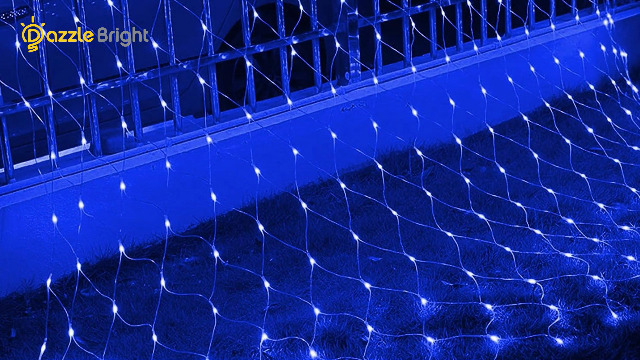 Image of Dazzle Bright Christmas Net Lights, 360 LED 12FT x 5 FT Transparent Wire Waterproof Connectable String Lights with 8 Modes Christmas Decoration Outdoor Lights for Bushes Garden Party Holiday (Blue)