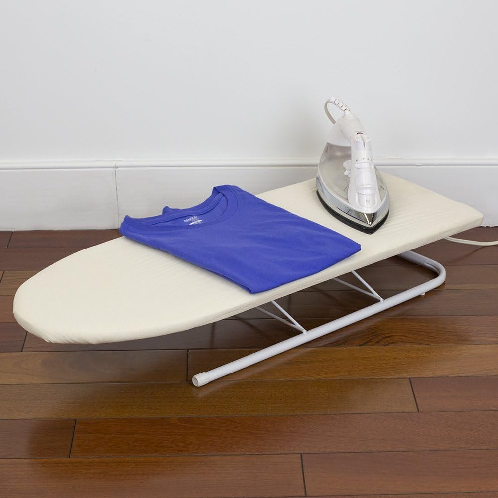 Sunbeam Home Basics Tabletop Convenient & Portable Ironing Board with Folding Legs and Iron Rest 12x32, Beige