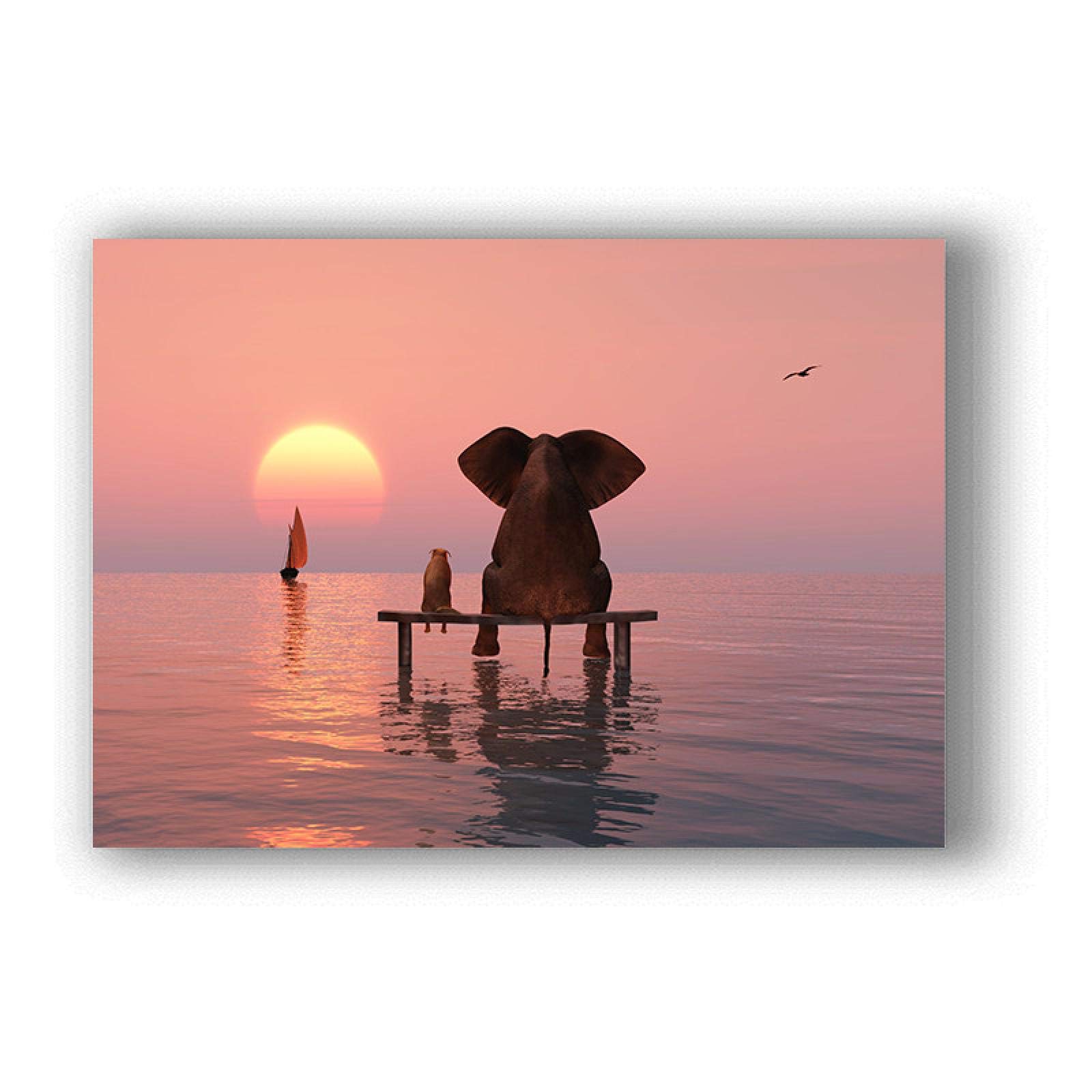 Amazon｜象の動物の風景サンセットラブキャンバス絵画ポスターと壁に