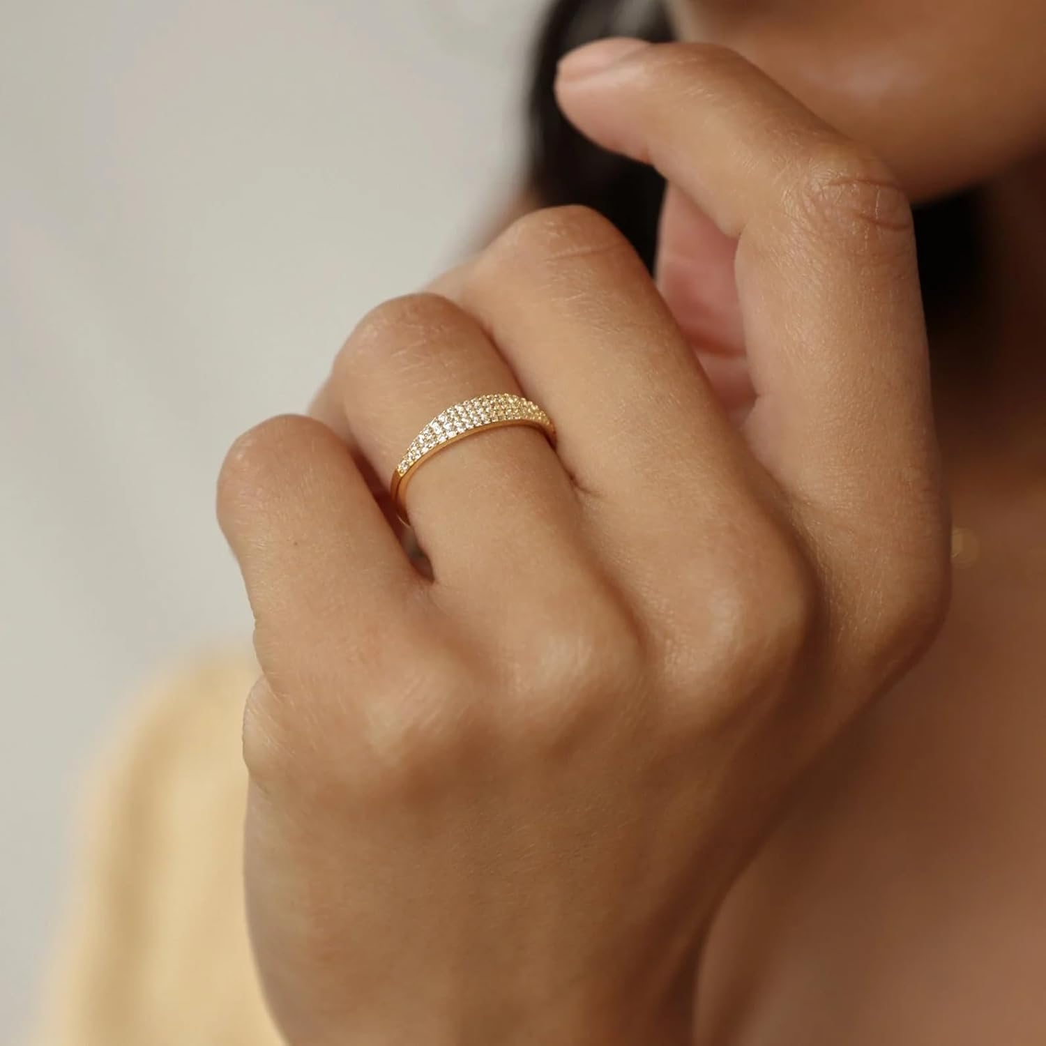 CAITLYNMINIMALIST Dainty Thin CZ Diamond Stacking Ring for Women, 18K Gold Plated or 925 Sterling Silver Band, Minimalist Jewelry Gift