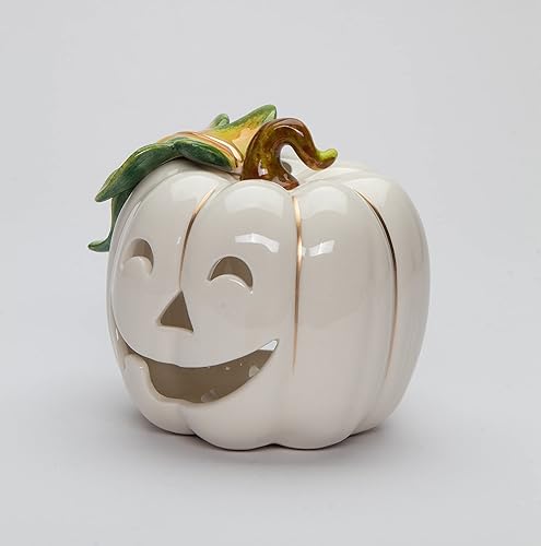 Miniatura 3 de Cosmos Gifts 21073 Portavelas de calabaza blanca con oro 4 14 "H