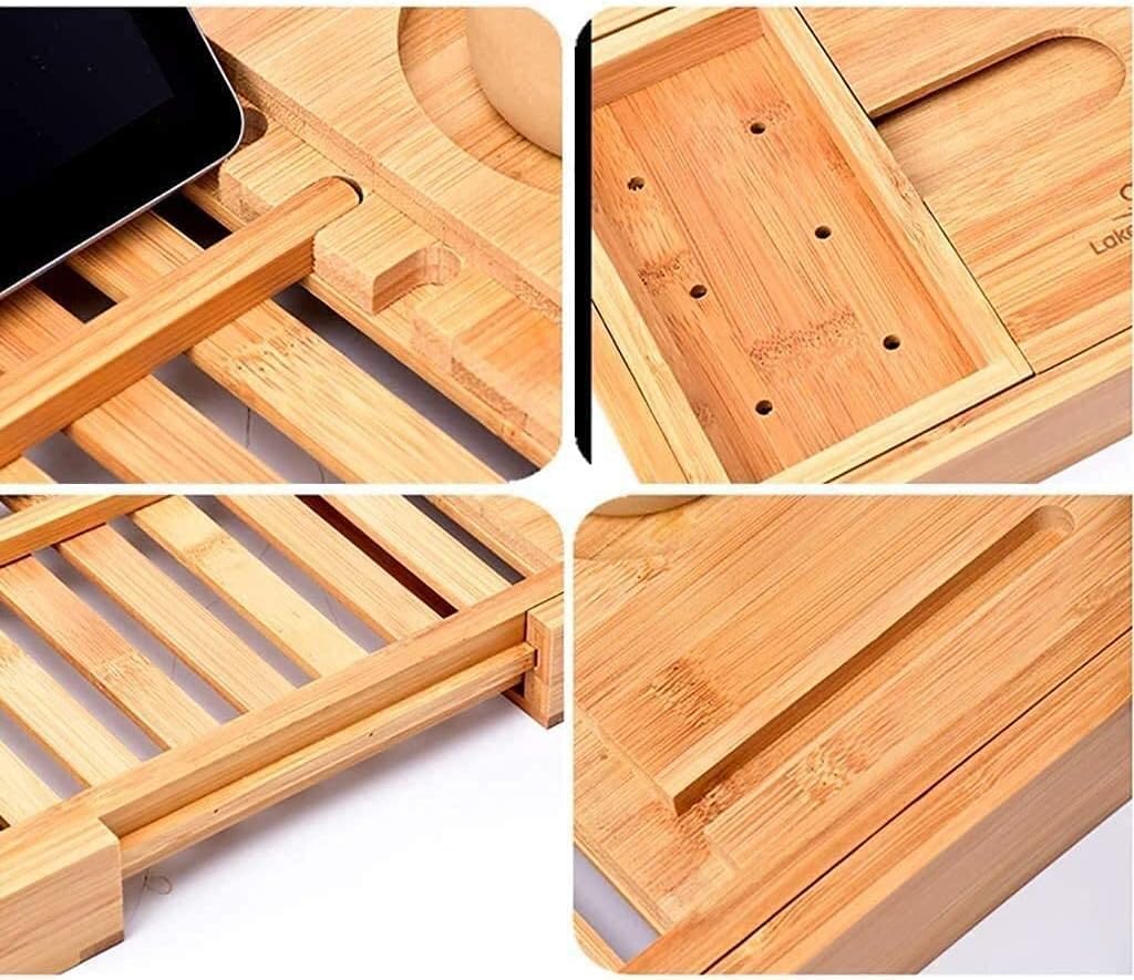 Bathtub Tray, Bath Trays Bathtub Rack Caddy Wood Wood Shelf Shower Book Table Tray Expandable Holder Foldable Bathtub Cover Bathroom Trays