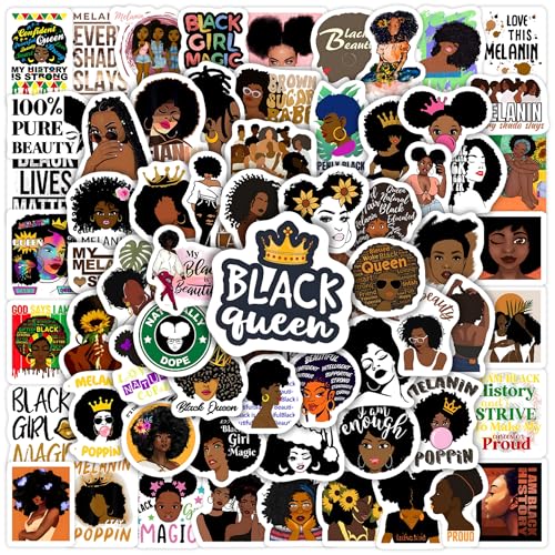 70 Pcs Black Girl Stickers for Water Bottle Melanin Power Aesthetics Laptop Decals Adults Teens Girls Women Waterproof Vinyl Phone Cases Skateboards Luggage Bicycles Guitars Decor