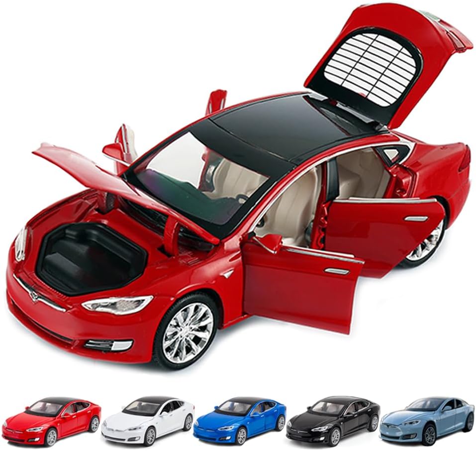 1/32 Scale Diecast Car Model S, Alloy Diecast Toy Cars Pull Back Toys with Sound and Light, Vehicles Toys for Kids Gift Car Lovers Collection (1/32 Model S -Red)