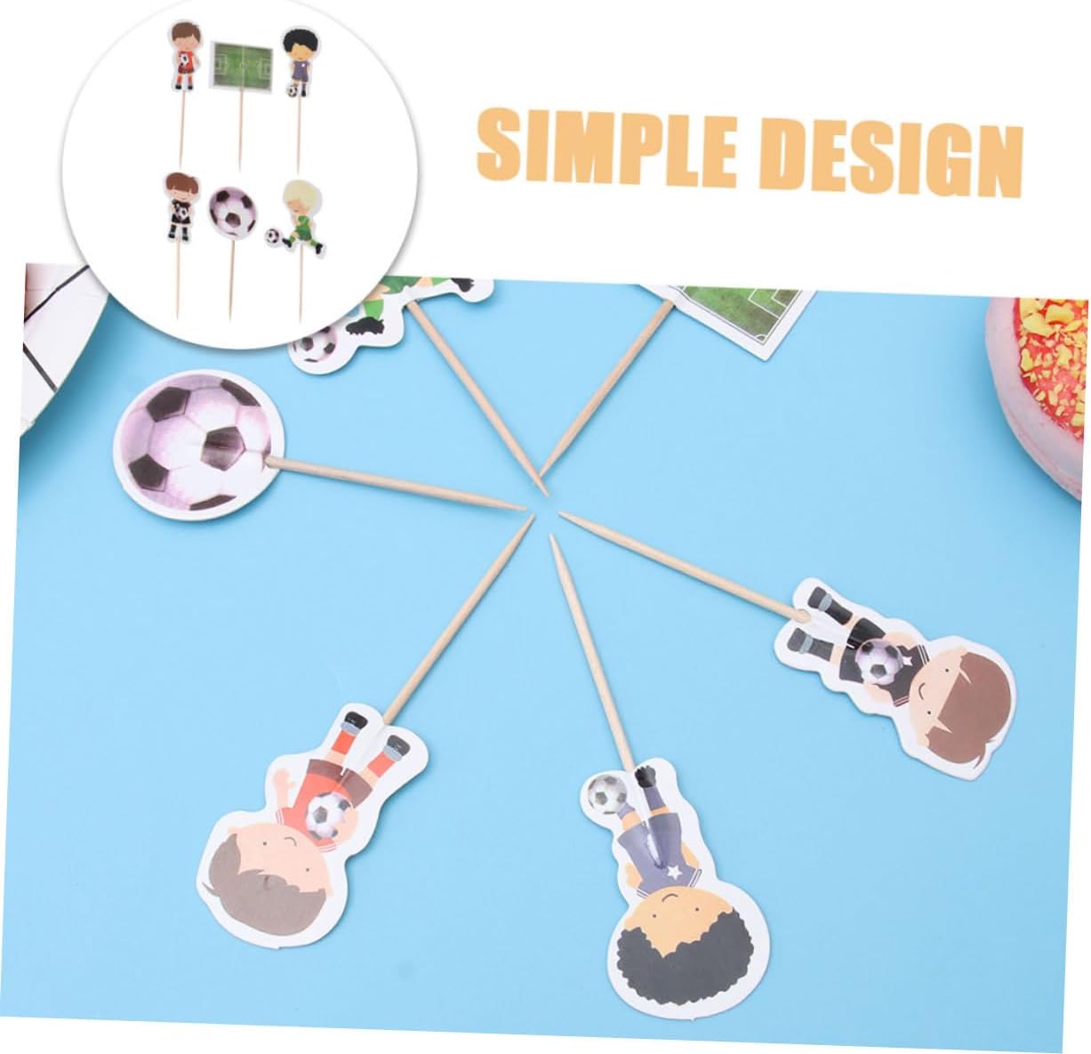 Football Themed Cupcake Toppers 24pcs Sports Party Cake Decorations, Non-edible Football Toothpicks for Boys’ Birthday Soccer Celebration