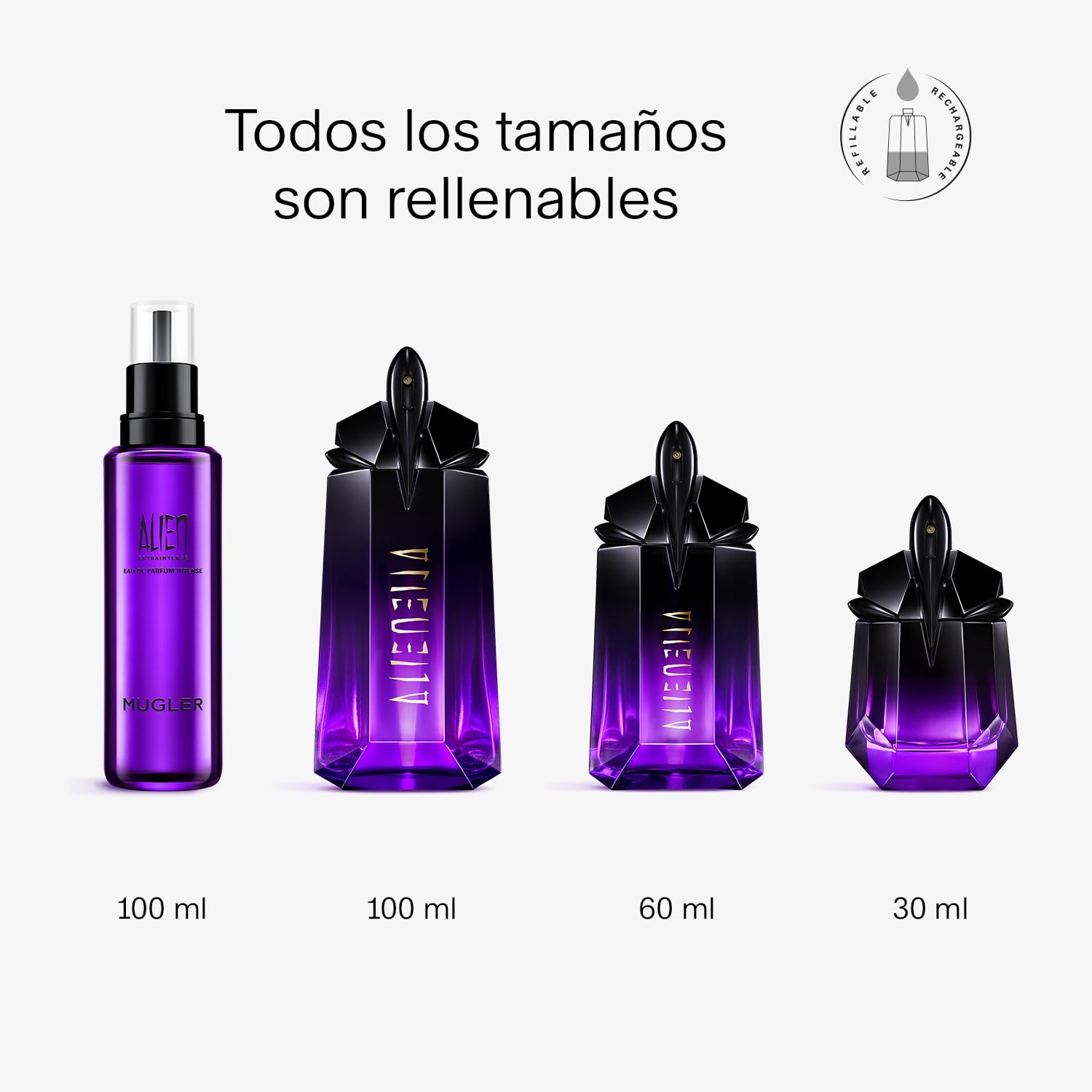 MUGLER Alien Extraintense, Eau de Parfum, Perfume para Mujer, Fragancia Floral Amaderada Gourmand y Refinada, Atrevida y Sensual, Toque Dramático, Recargable, 30 ml
