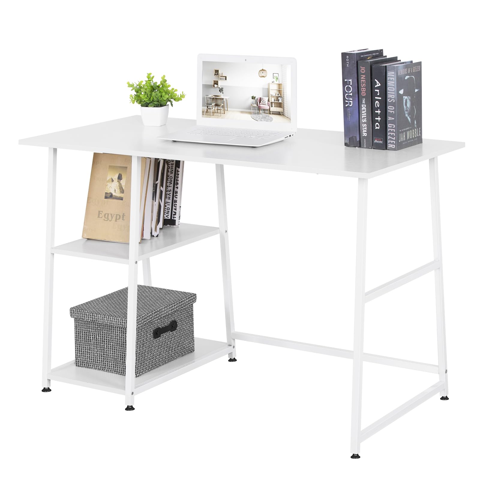 WOLTU Schreibtisch Weiß mit 2 Reversible Ablagen, Computertisch mit 2 Regal, 120x60cm, Bürotisch Arbeitstisch PC Laptop Tisch, fürs Büro, Wohnzimmer, TSB33ws