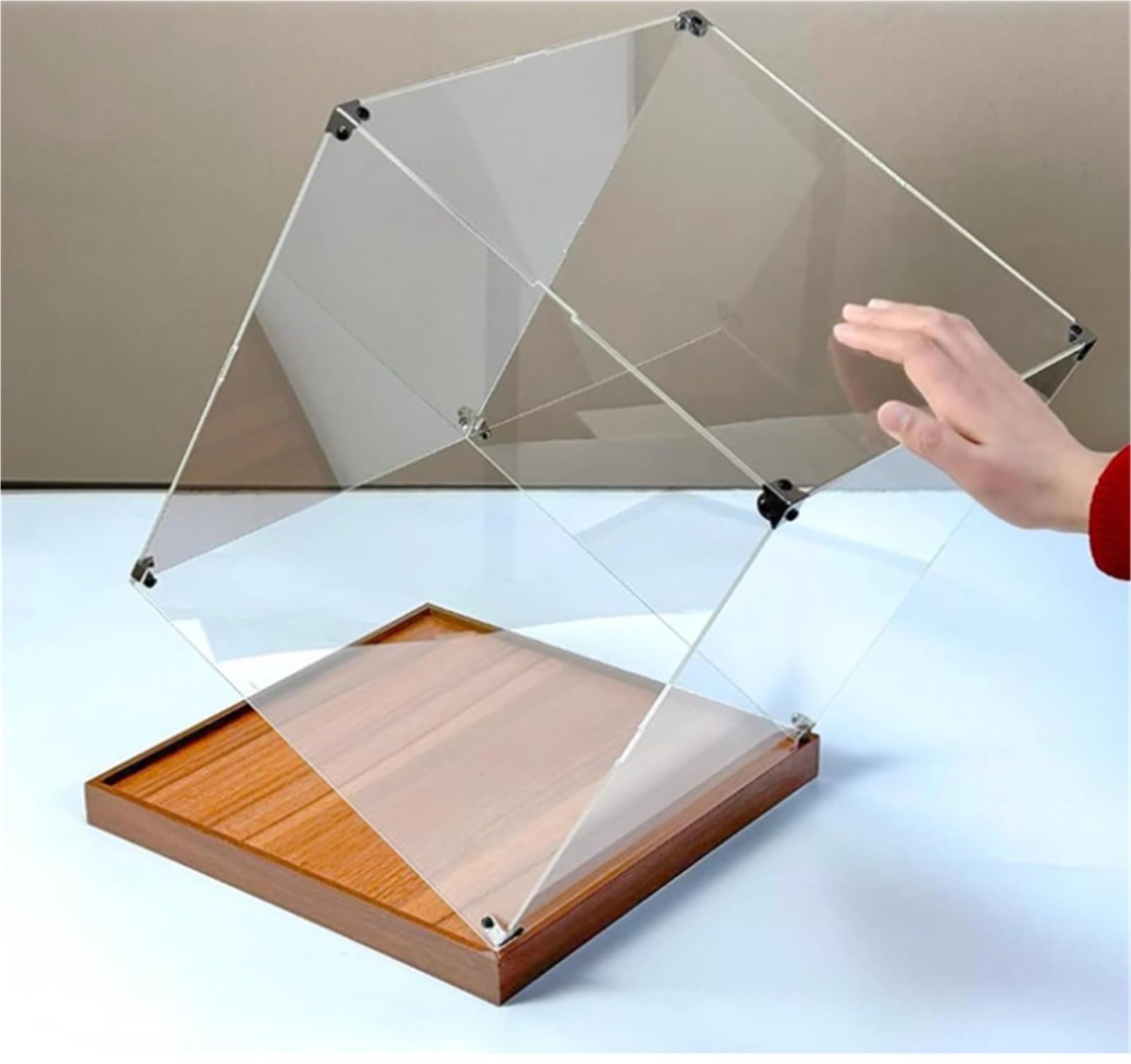 Clear Acrylic Display Case For Collectibles with Wooden Base