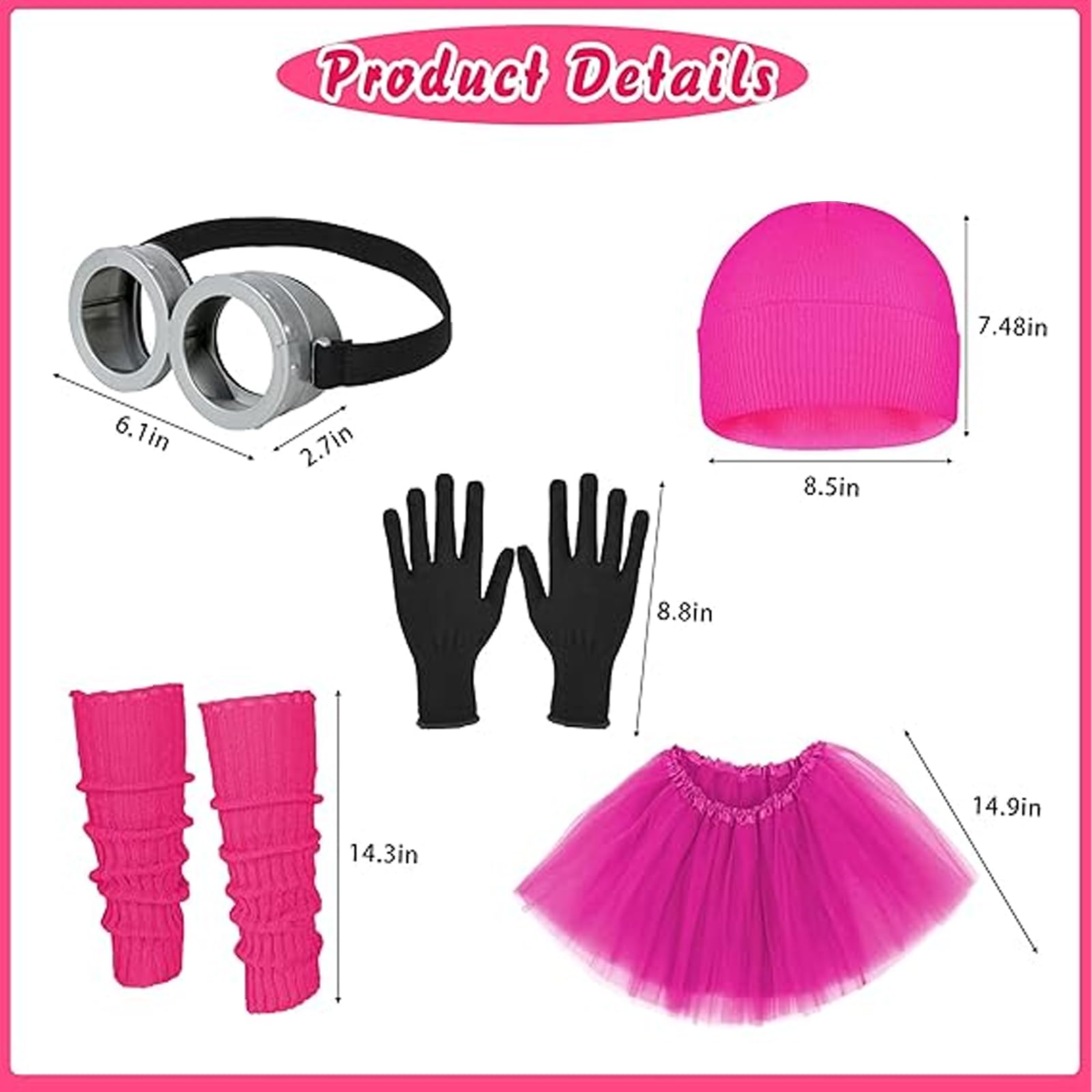 BFSYRR Costume Accessories, 6-Piece Rose Pink Fancy Dress Set, Halloween Cosplay Outfit with Hat, Glasses, Gloves, Suspenders - Image 2