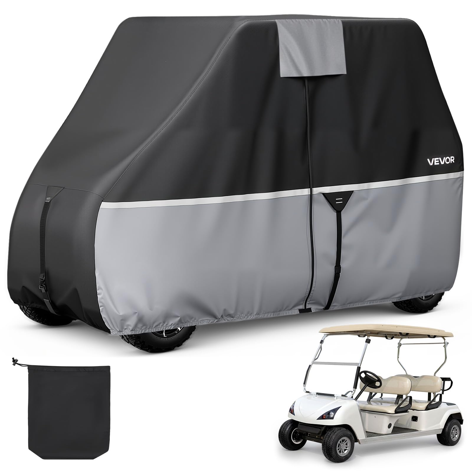VEVOR Housse pour Golfette, Housse de Voiturette de Golf de 4 Places, Couverture Intégrale avec Tissu Oxford 420D Imperméable, Yamaha, EZGO, Honda, Club Car, Protection Extérieure, Revêtement Argenté