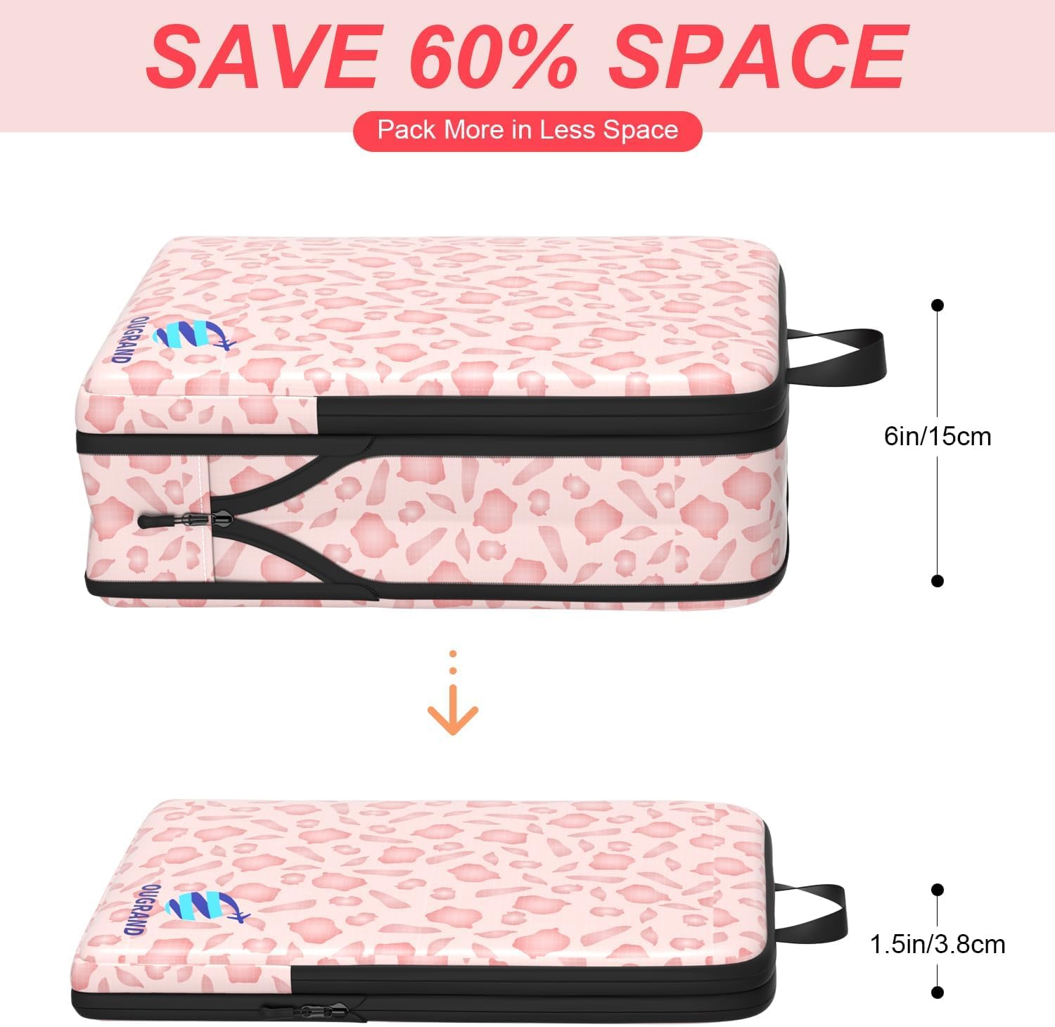 6 Set Compression Packing Cubes for Travel, Durable Luggage Organizer Bags, Lightweight Suitcase Organizer Bags Set for Travel Essentials (Pink Petal)
