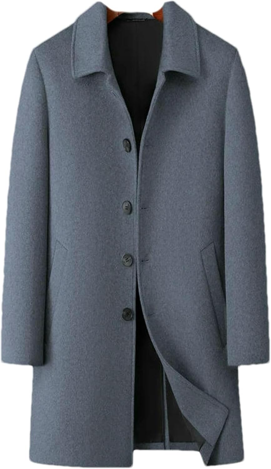 Men’s Wool Blend Overcoat Winter Warm Long Jacket Smart Casual Single Turn Down Collar Autumn Winter Trench Coat