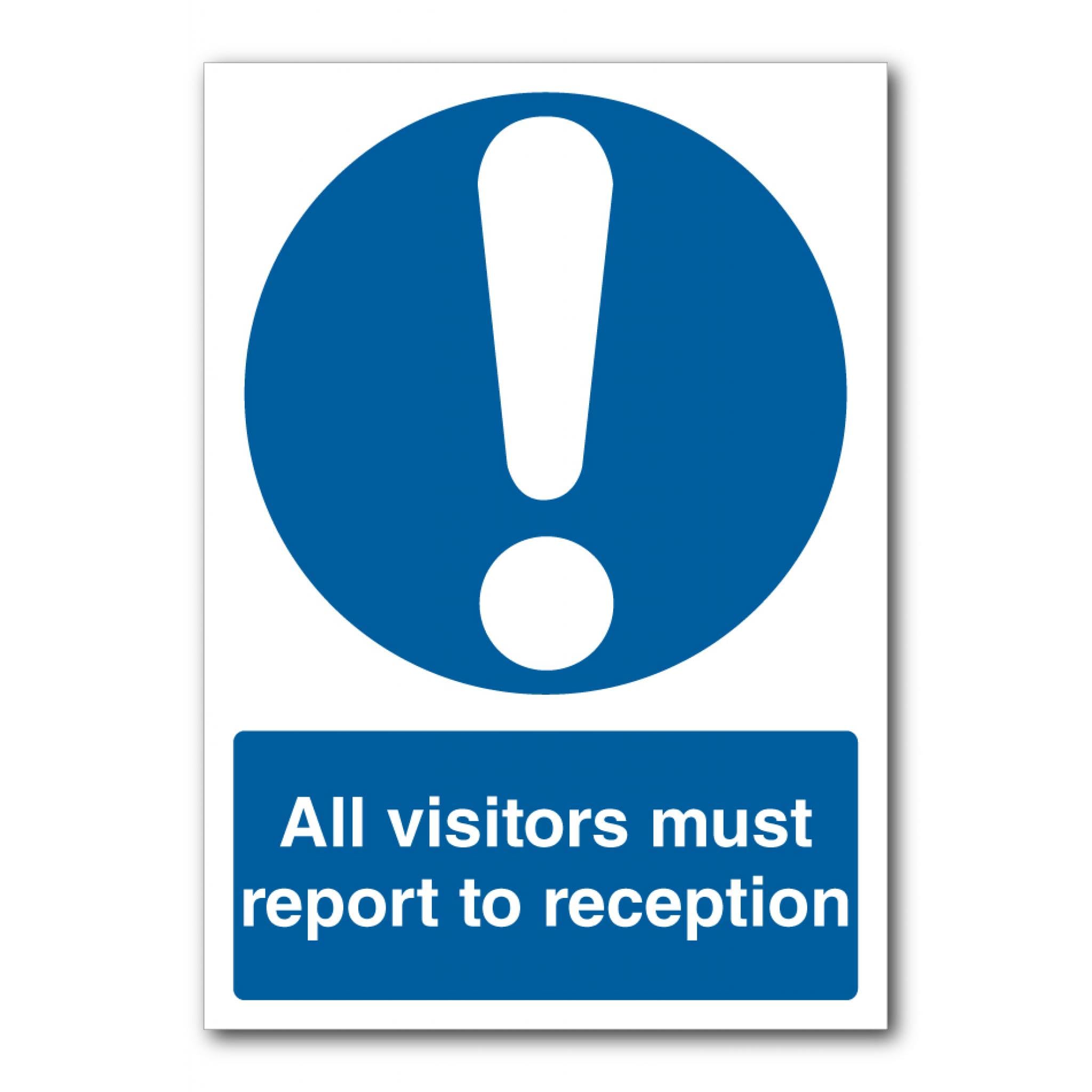 All Visitors Report To Reception Sign L11113, 12x8 Inch Metal Tin Sign, Office Facility Mandatory Sign
