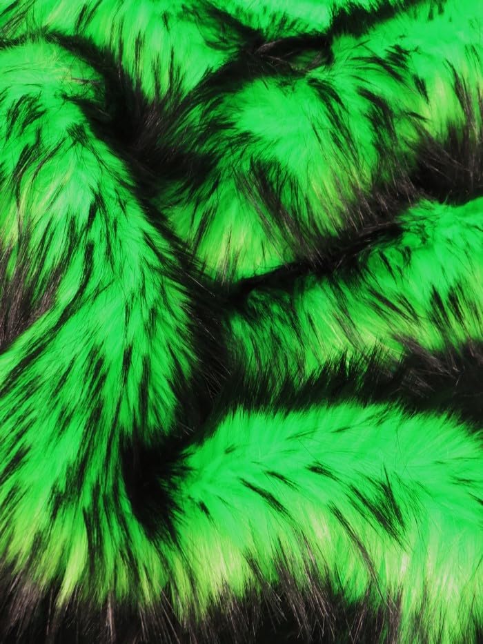 Poison Faux Fur Fabric, 62 inches Wide, 100% Acrylic, 2 inch Pile Length, 1100gsm, Bright Color (Neon Pink/Black, Cut by The Yard)