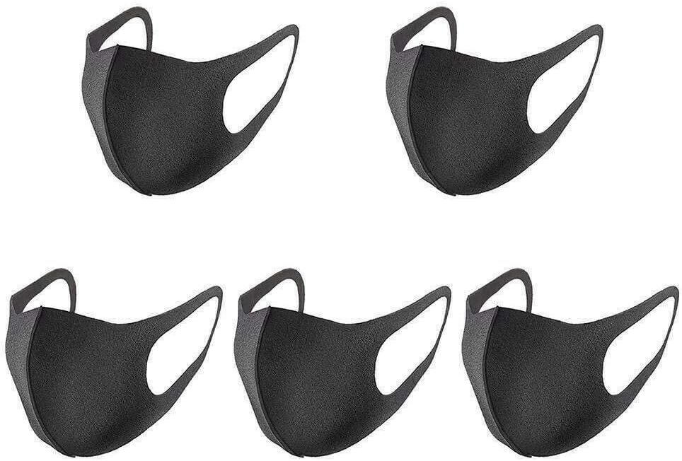 BAAQII 5Pcs Washable Fashion Protective Face Shield Reusable Breathable Mouth Protector Black Unisex