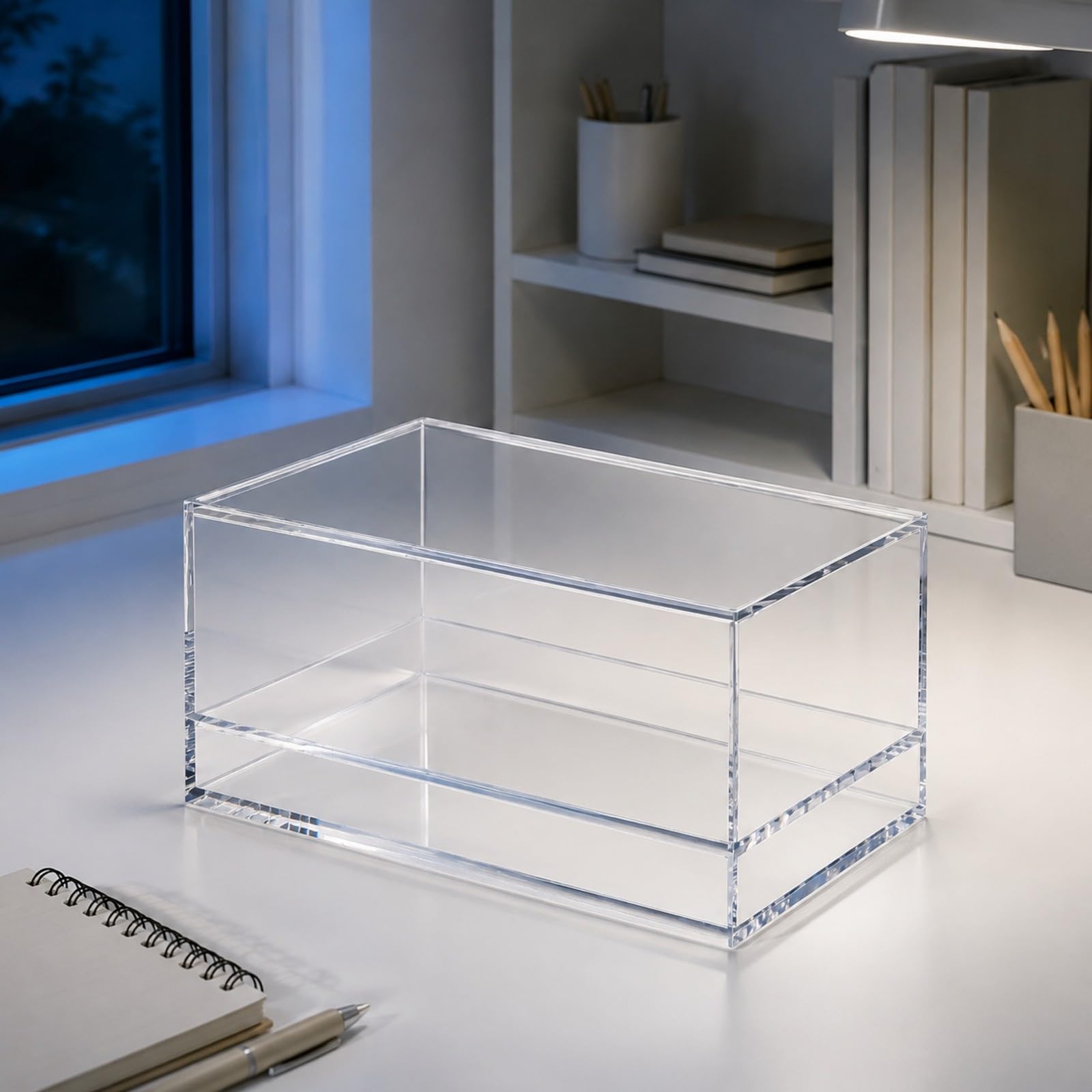predolo Caja Almacenamiento Fichas con Tapa Extraíble Rectangular Caja Expositora Fichas Fácil Acceso Estuche para Estanrías, Doble Capa