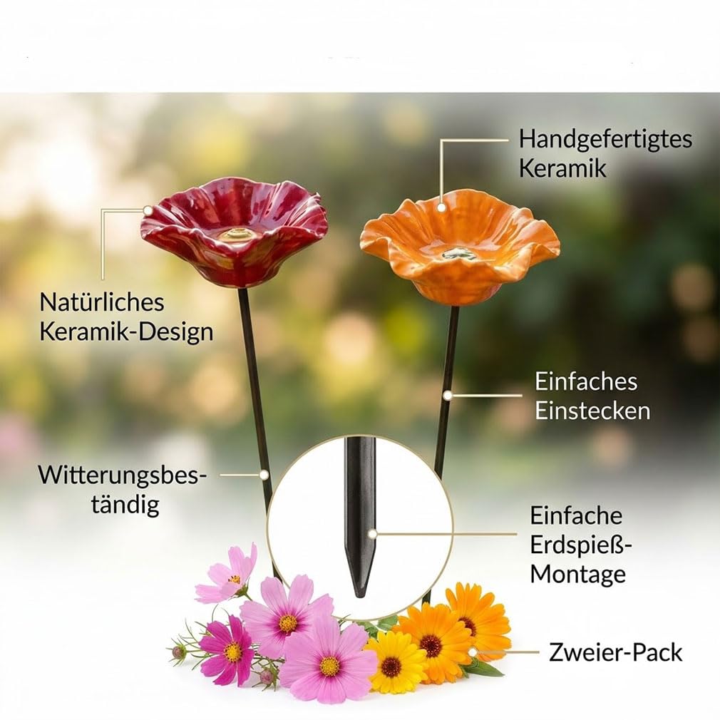 Handgemachte Bienenblüten Set – Handgemachte Insekten-Wassertränke für den Garten, Wetterfeste Keramikblüten als Dekoration und Bienenretter