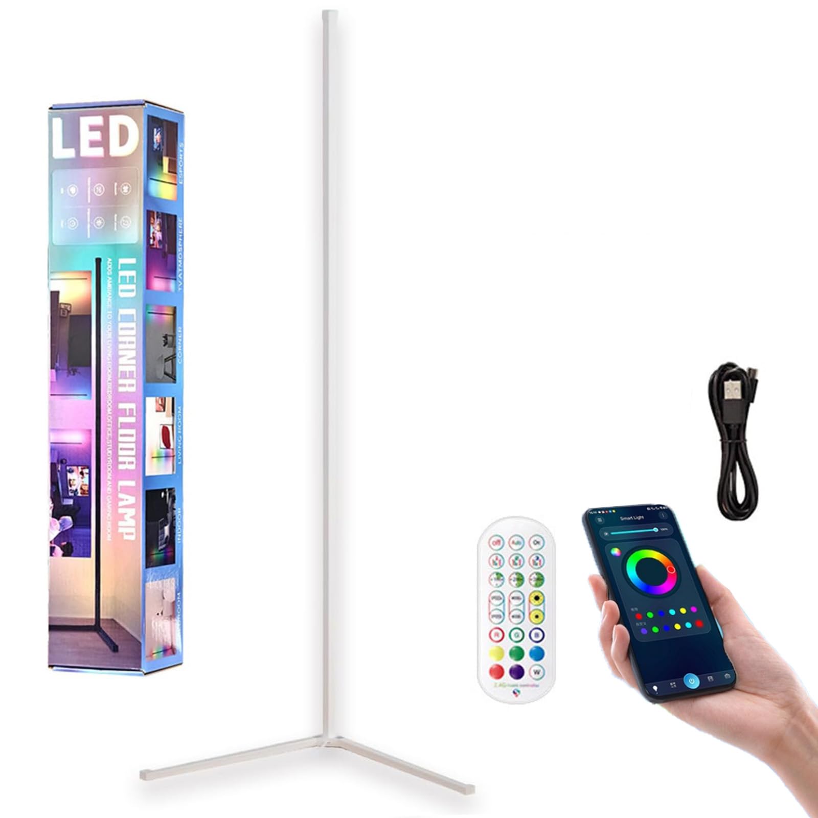 LED Floor Lamp, 142cm Smart RGB Corner Lamp with APP and Remote Control, 16 Million Colors + Scene Color Changing Ambience Light with Music Sync for Bedroom Living Room Gaming Room White