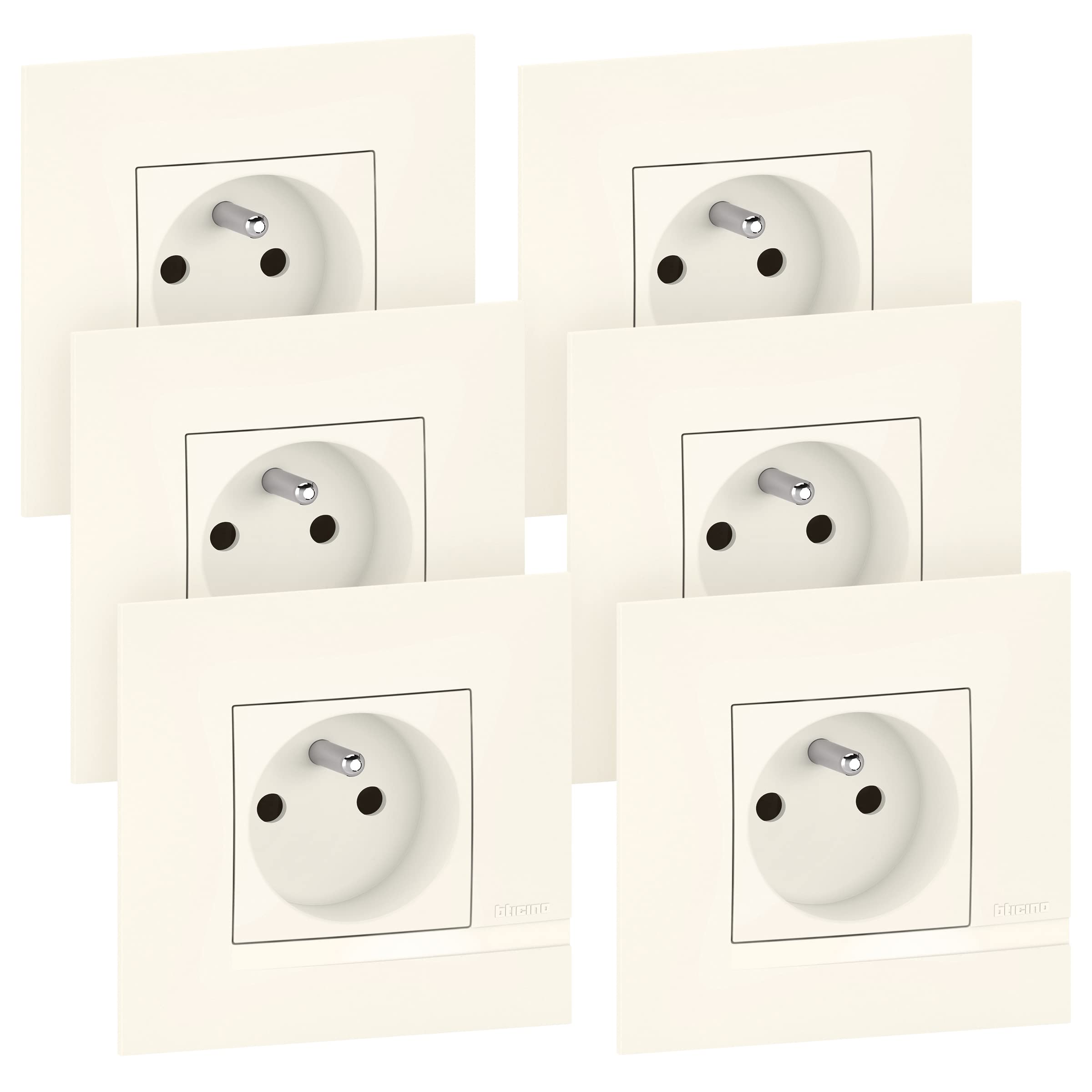 Prises de courant avec terre BTicino Altège blanc bloc de 6 appareillages électriques muraux