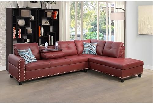 Miniatura 2 de Beverly Fine Furniture Andes Microfibra con sofás de imitación, color borgoña