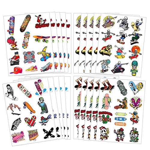 Anprola Skateboard Temporary Tattoos for Kids, 20 Sheets