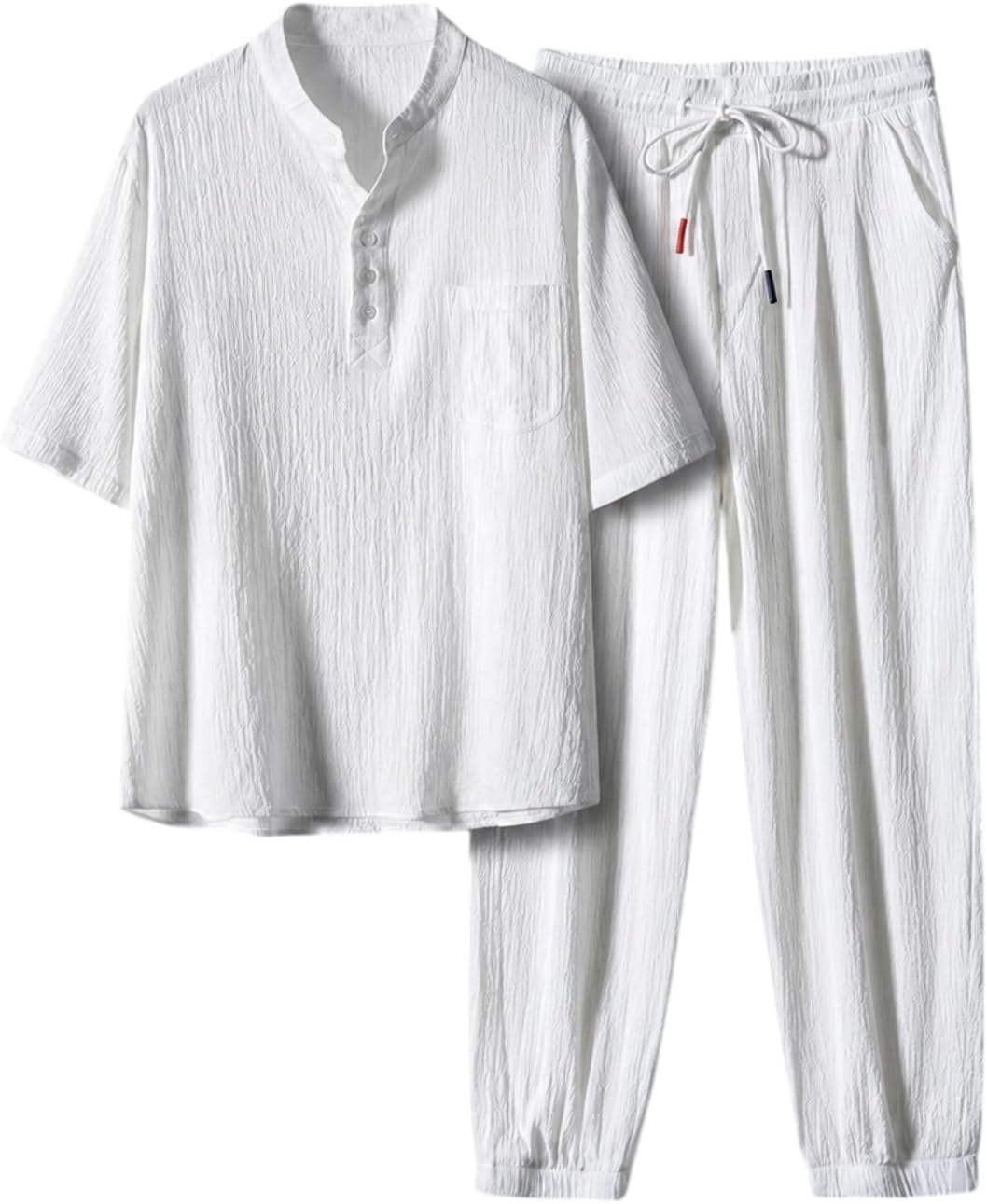Men's Vinylon Chinese T-Shirt Set Half Sleeve Lightweight Top and Pants Chinese Casual 2 Piece Outfit