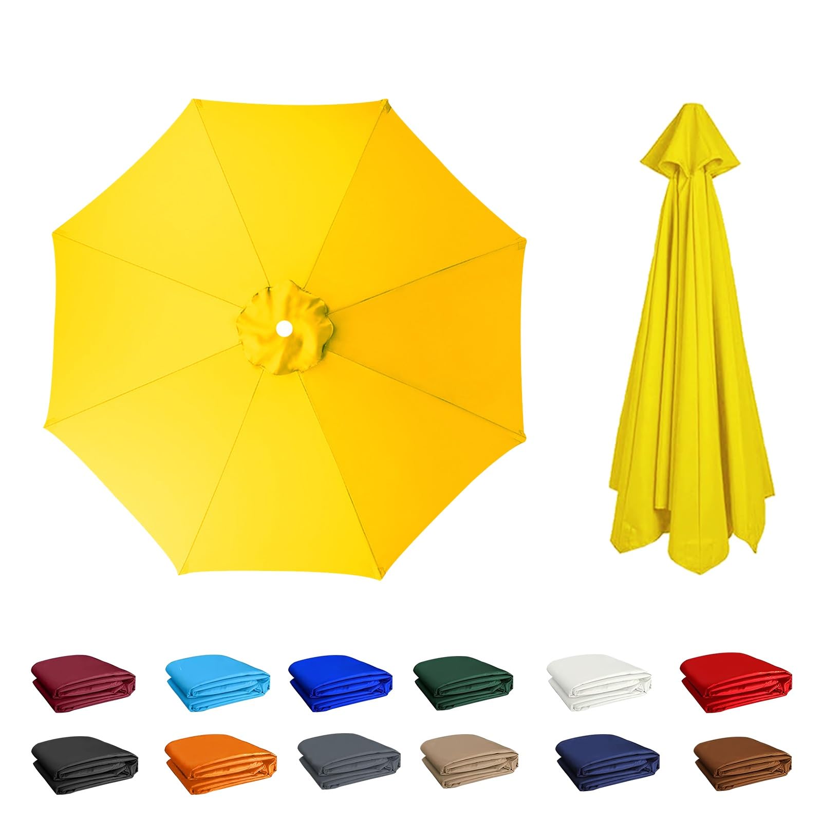 2m/2.30m/2.5m/2.7m/3.0m/3.5m Umbrella Replacement Canopy, Replacement Parasol Canopy, Sun Umbrella Replacement Cloth, Sun Protection, for Garden Patio Yard Beach Pool Market Table(Yellow,8ribs:2.5m/8.