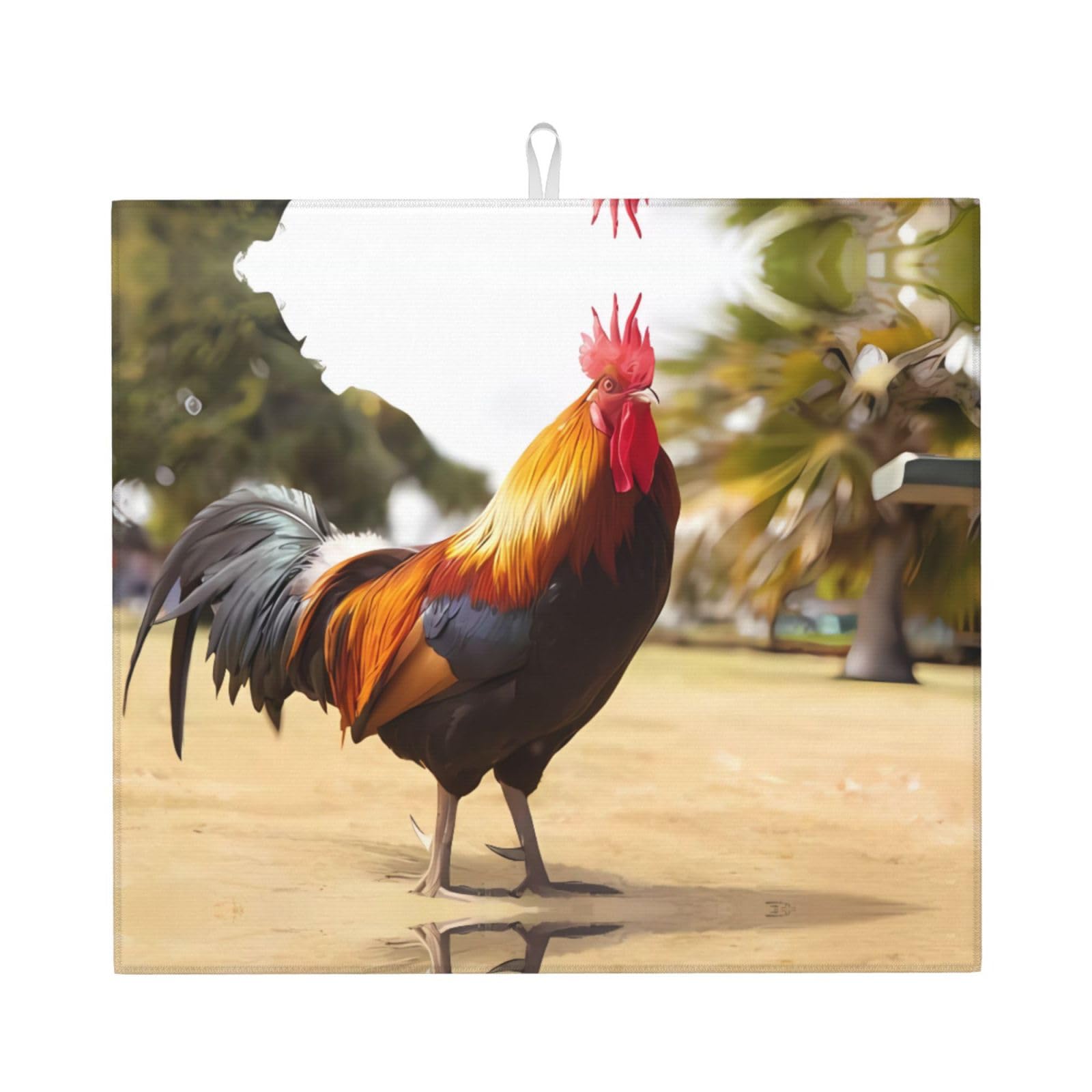 YYHWHJDE Cute Rooster Prints Kitchen Drying Mat - Absorbent Dish Drying Throw with Vibrant Prints, Quick-Dry Countertop Layer for Dishes & Appliances - Non-Slip & Foldable