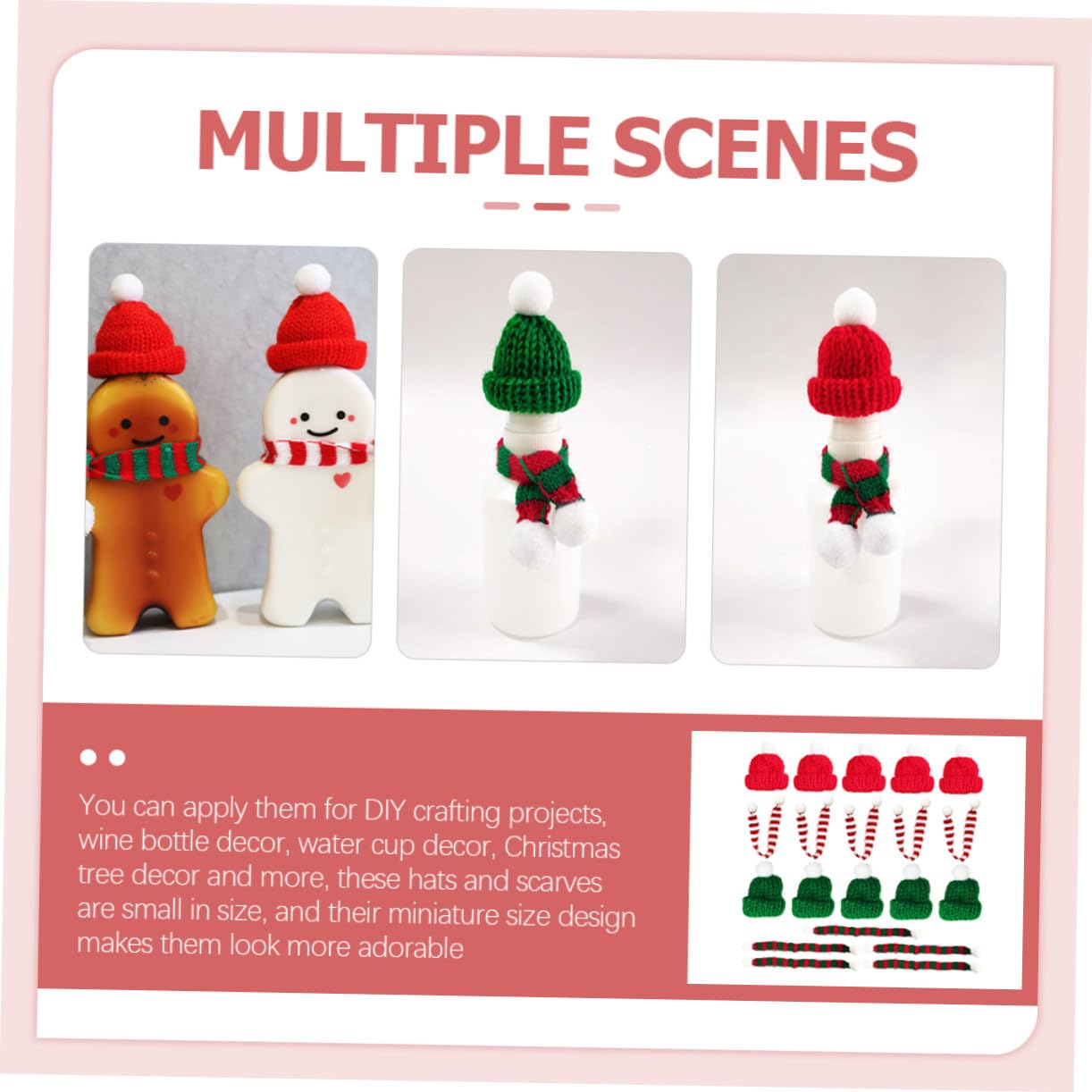 100 Pièces Mini Bonnets de Noël Tricotés et Écharpes Décoratives pour Bouteilles Tasses et Bricolage DIY Fête de Noël