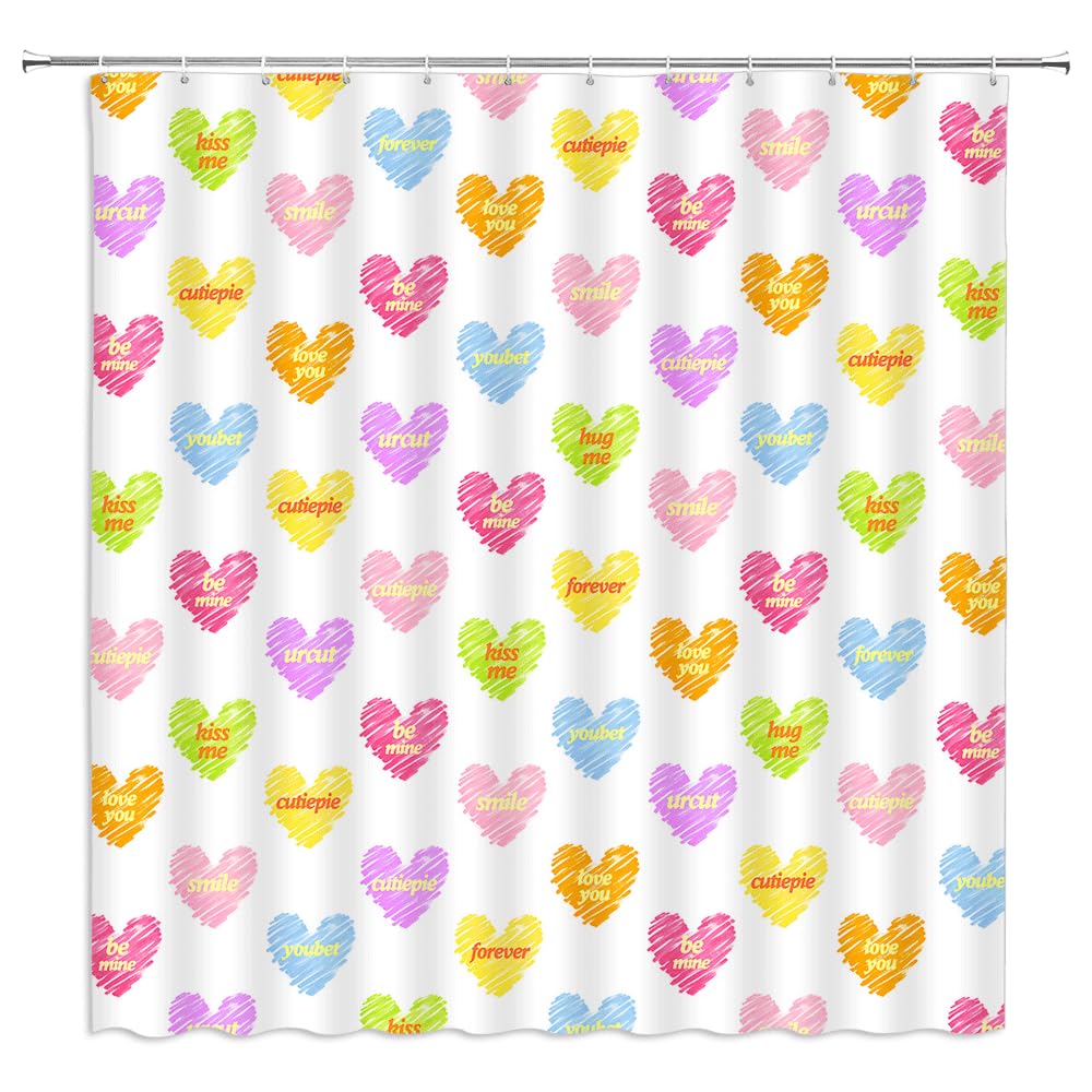 UOZXOML Colorful Love Heart Shower Curtain Valentine's Day Romantic Lover Couple Wedding Woman Girls Abstract Fabric Bathroom Decor Curtains with