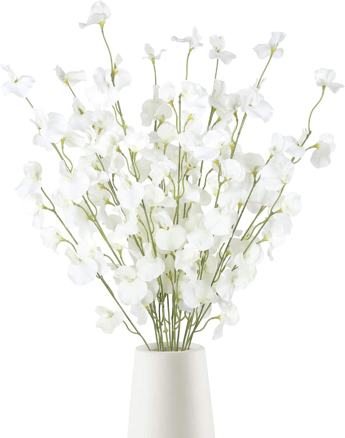 IPOPU 8PCS White Sweet Pea Flowers Artificial 39" Tall Fake Flowers Faux Silk Flowers Long Stem Artificial Flowers for Tall Vase Wedding Party Home Decoration(White)