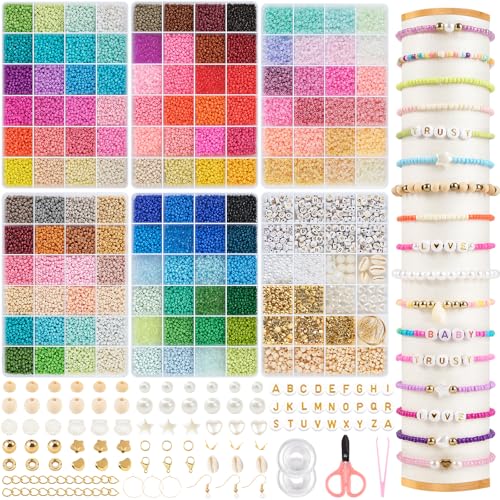 RUBY 60000+ Perlen für Armbänder, 3mm Glasperlen Set Armbänder Selber Machen Armband Perlen, Schmuck Herstellung Charm Kit Geschenke, Erwachsener zu Partys, Feiertage, Geburtstage usw