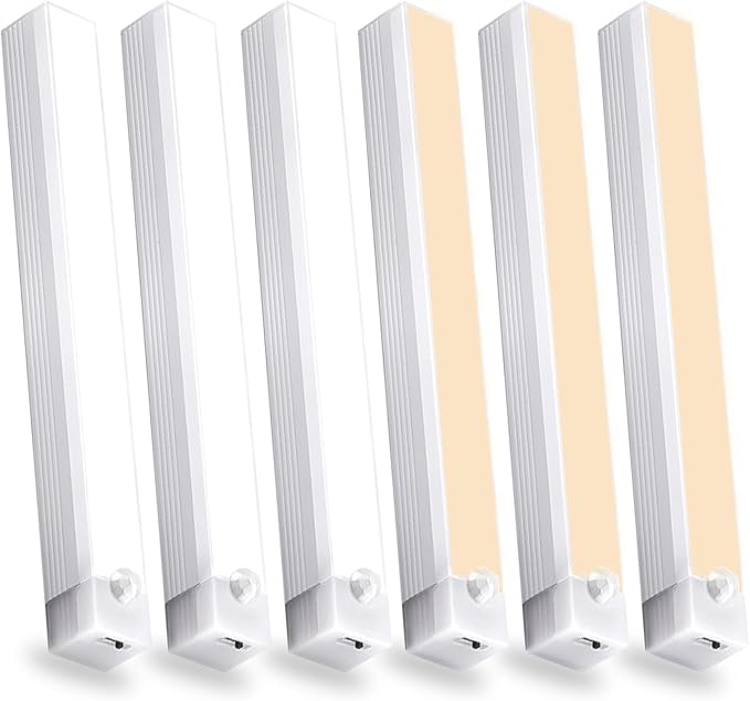 6 Pack Motion Sensor Under Cabinet Light Magnetic 8 Inch LED Closet Lights | Stair Bedroom Cupboard Rechargeable Under Counter Light