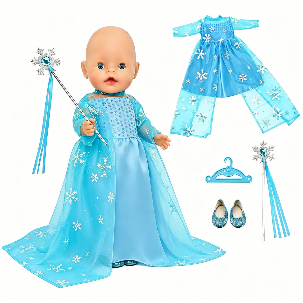 Atomvia Baby Doll Clothes 35-43 cm, Blue Princess Doll Dress Set