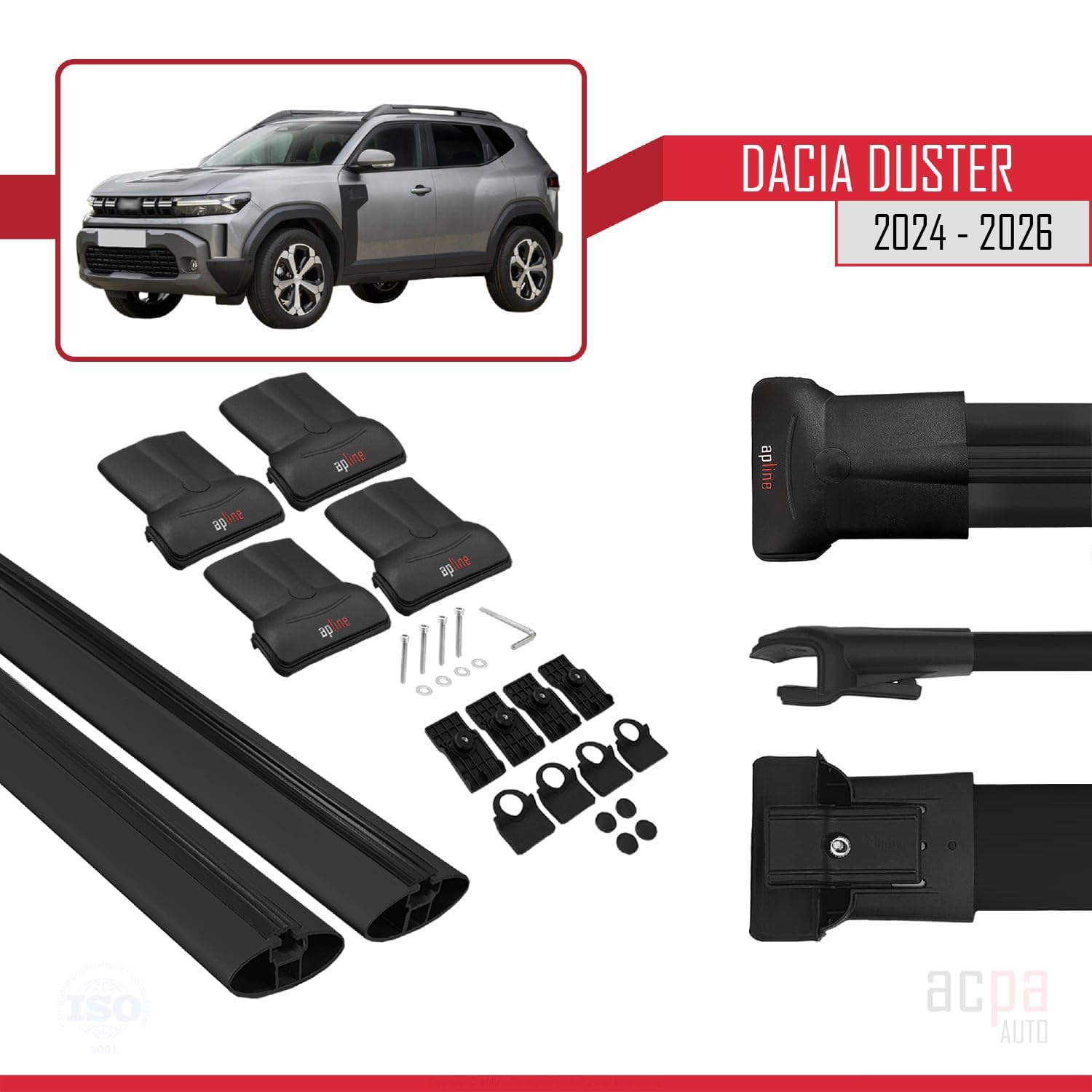 Compatible con Dacia Duster 3 (P1310) 2024-2026 Fly Model Barras de Techo Auto Portaequipajes Barras Transversales Negro Aluminio 2 Barras