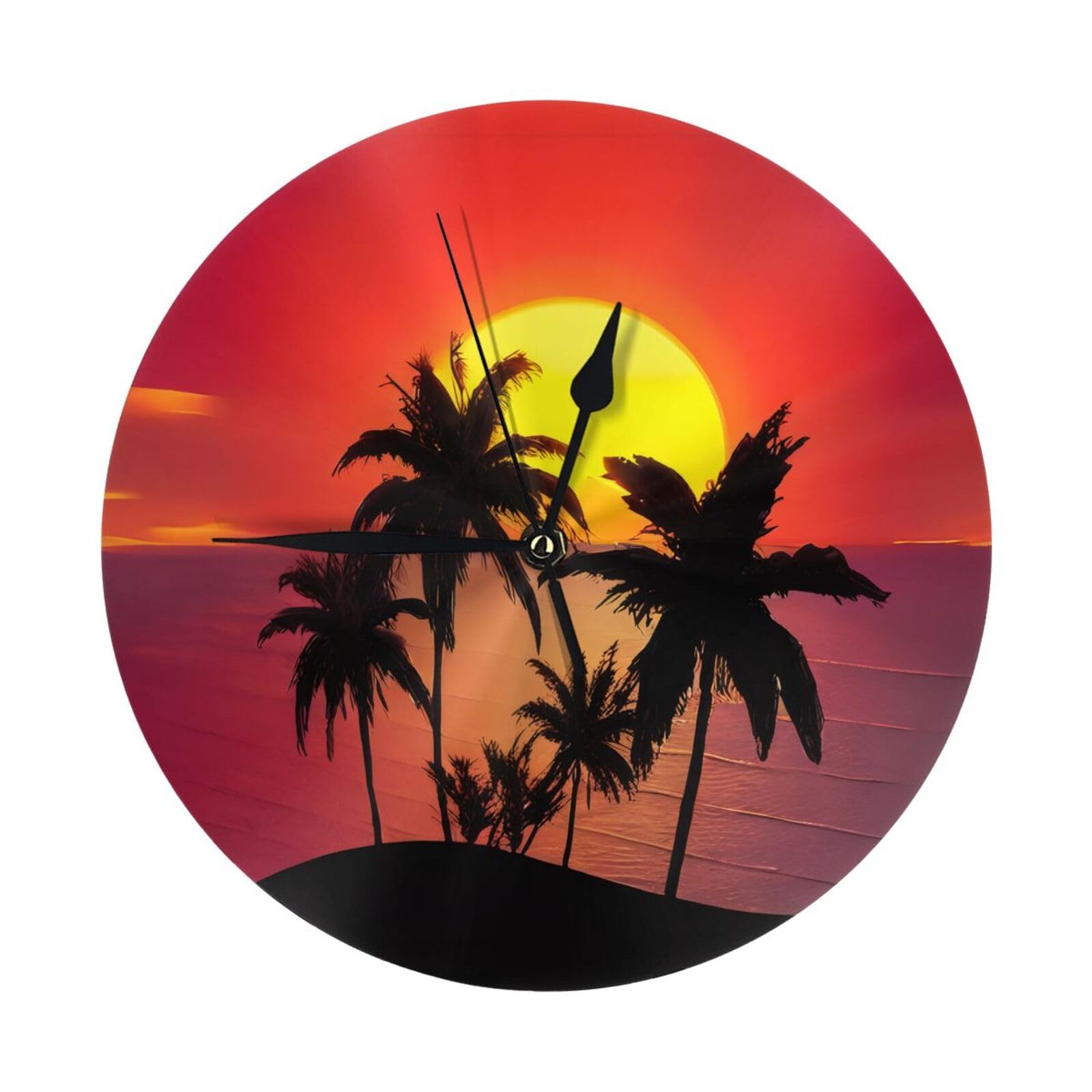 Horloge murale ronde coucher de soleil tropical 25cm silencieuse pour salon