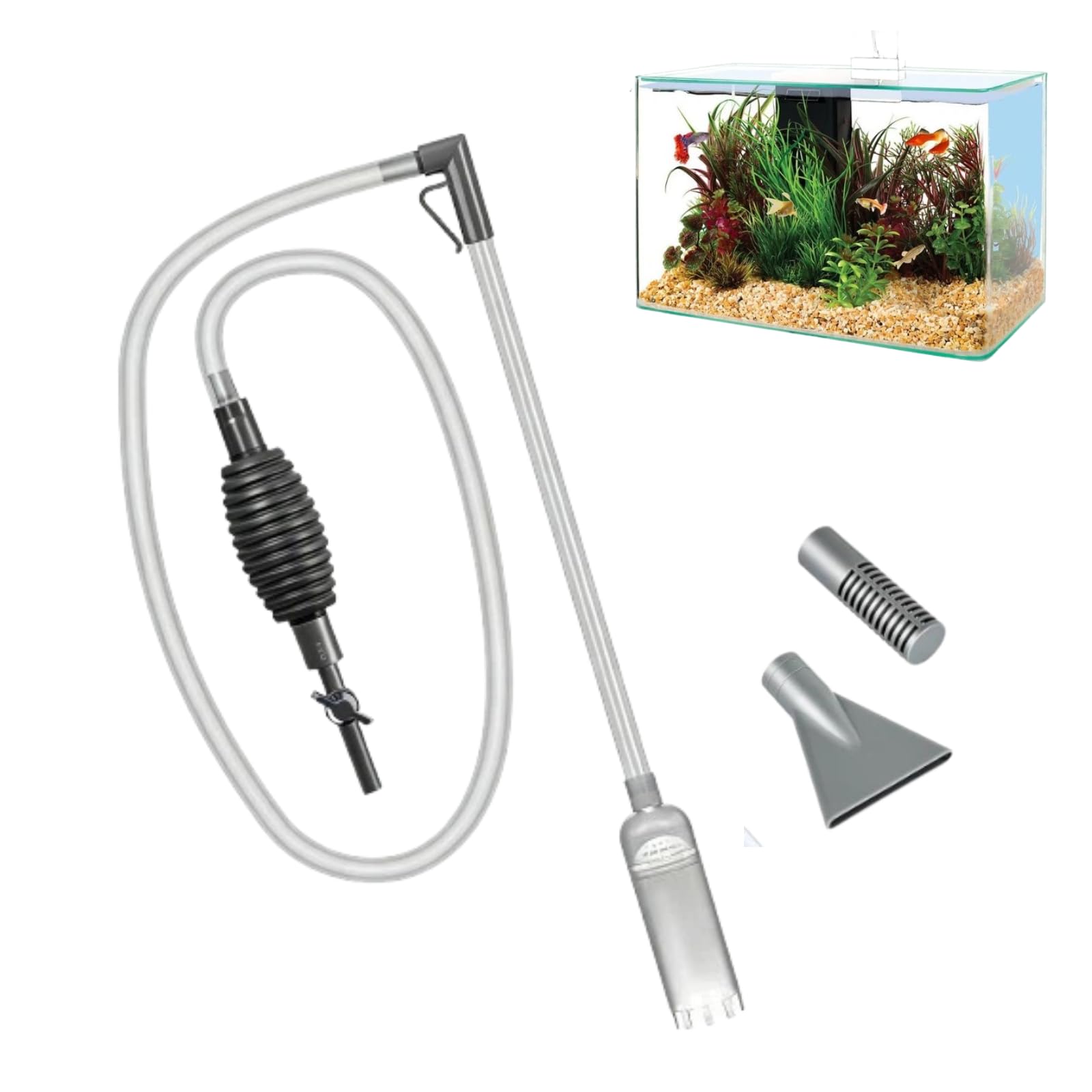 Aspirateur Aquarium, Nettoyeur de Sable de Gravier D'aquarium, 1.7m Aspirateur à Bec Canard, Tuyau Flexible PVC, Pompe Nettoyage Aquarium Kit, pour Nettoyage Aquarium pour Changer l'eau