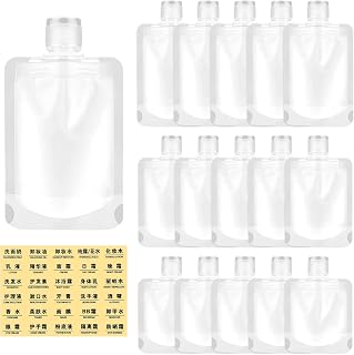 15 Pieces Refillable Empty Squeeze Bags, Leakproof Travel Kits, Travel Kit, Liquids for Refill, 1/1.7/100ml, Portable Packing Bag for Shampoo, Lotion, Hair Conditioner