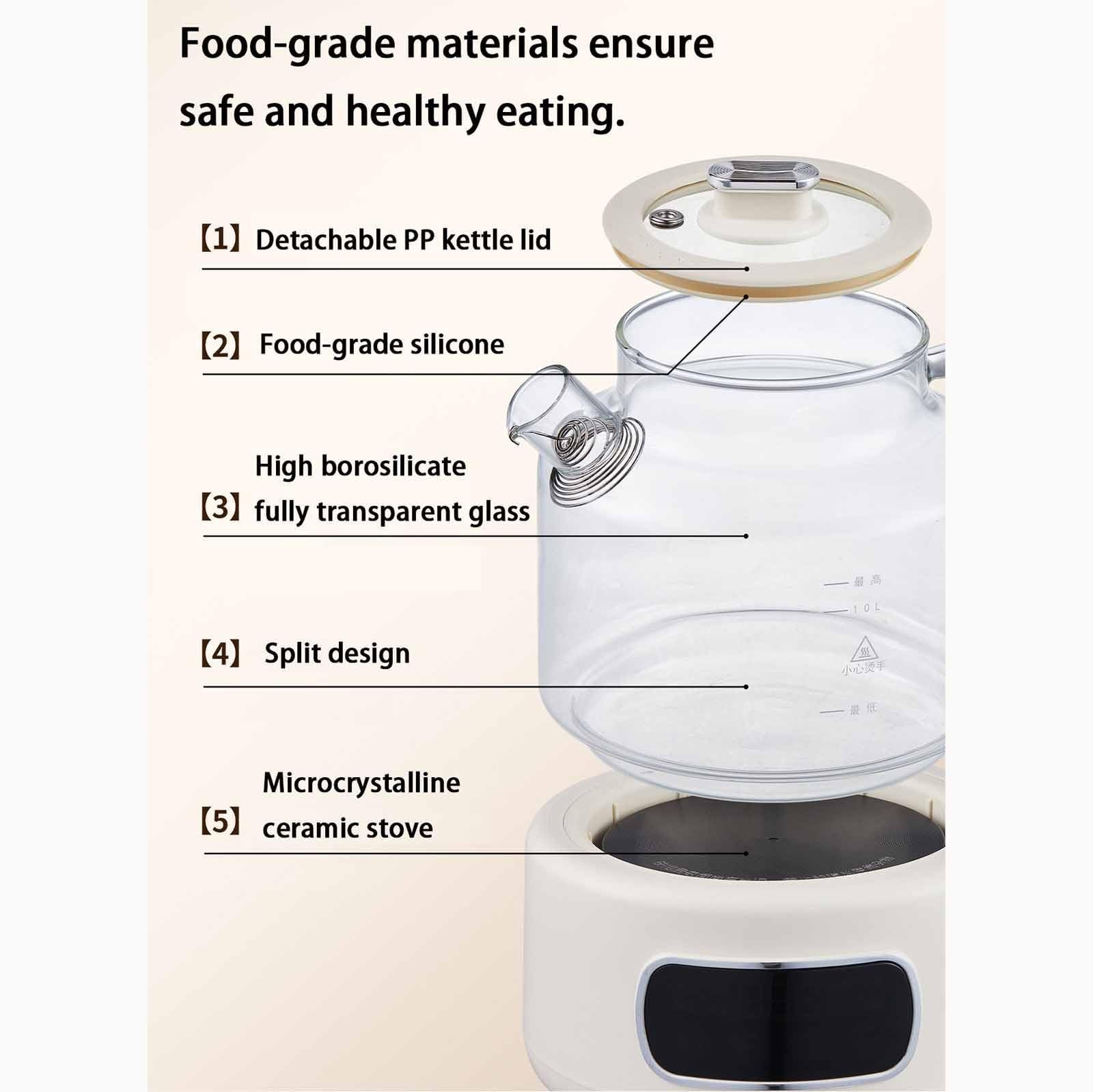 Hervidor eléctrico vidrio, tetera eléctrica multifuncional 1,2 L control temperatura microcomputadora, protección contra ebullición seco cuerpo vidrio borosilicato resistente calor.