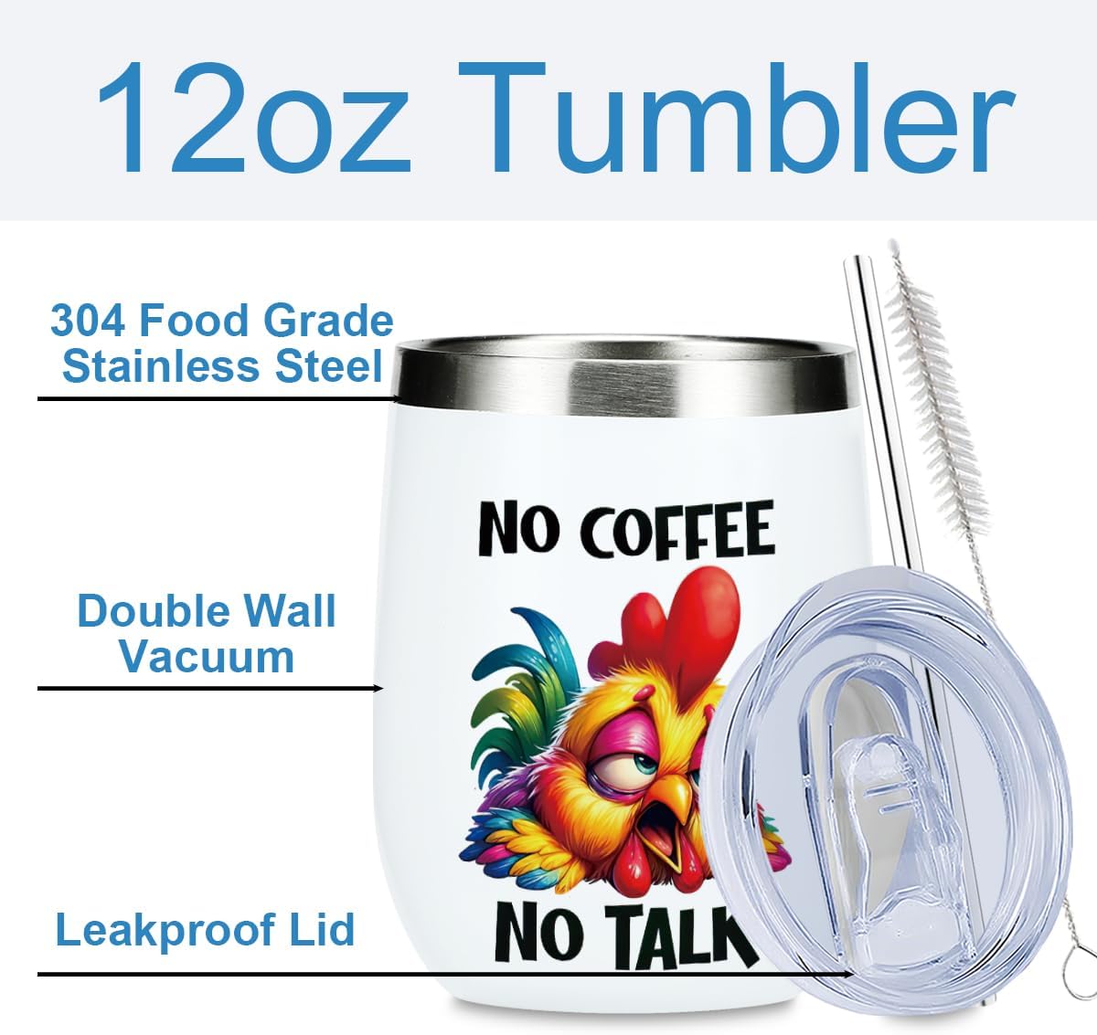 Funny Quotes Wine Tumbler, Sarcastic Chicken Gifts Chicken Decor Double Wall Vacuum Insulated Coffee Mug Wine Glass 12 oz Tumbler with Lid for Women Men Anniversary Appreciation Birthday Christmas - Image 2