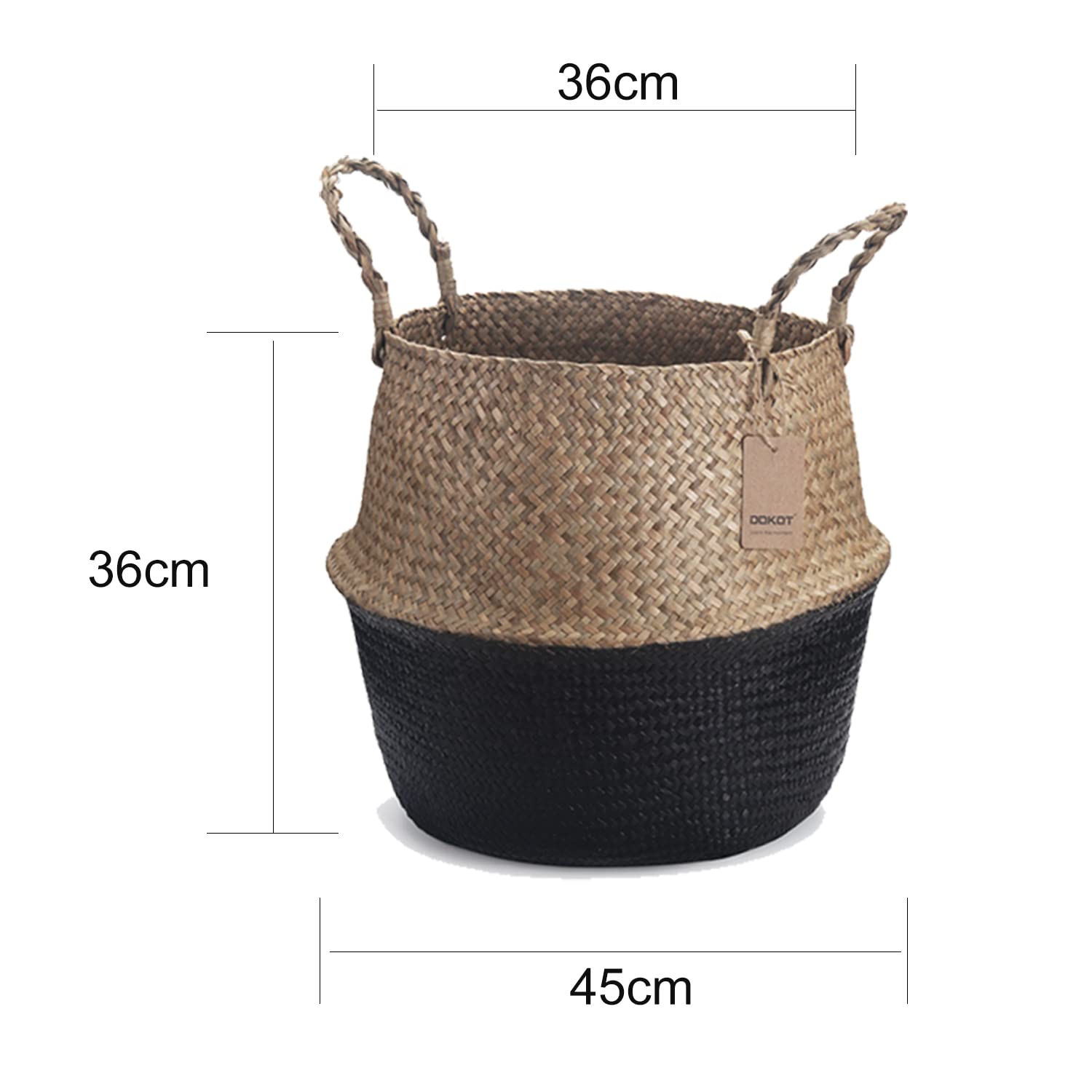 DOKOT Cesto Vimini Naturale Seagrass con Manico Ceste per Piante Cestini Portaoggetti Cesti Portabiancheria per Bagno (Nero)